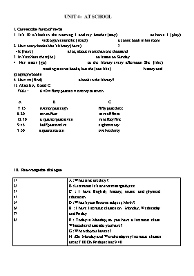 Đề kiểm tra môn Tiếng anh lớp 7 - Unit 4 At school